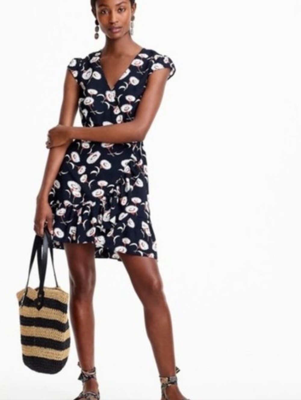 J. Crew Faux Wrap Navy Floral Mini Dress